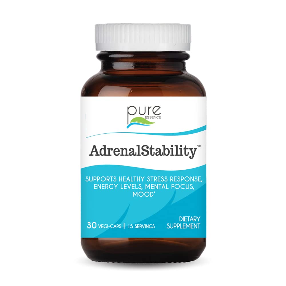 Adrenální stabilita podle čisté esence - Adrenal Únava dodatek s Ashwagandha, svatý basil, podporuje zdravé stresové reakce, energie, spánek (30 Caps)