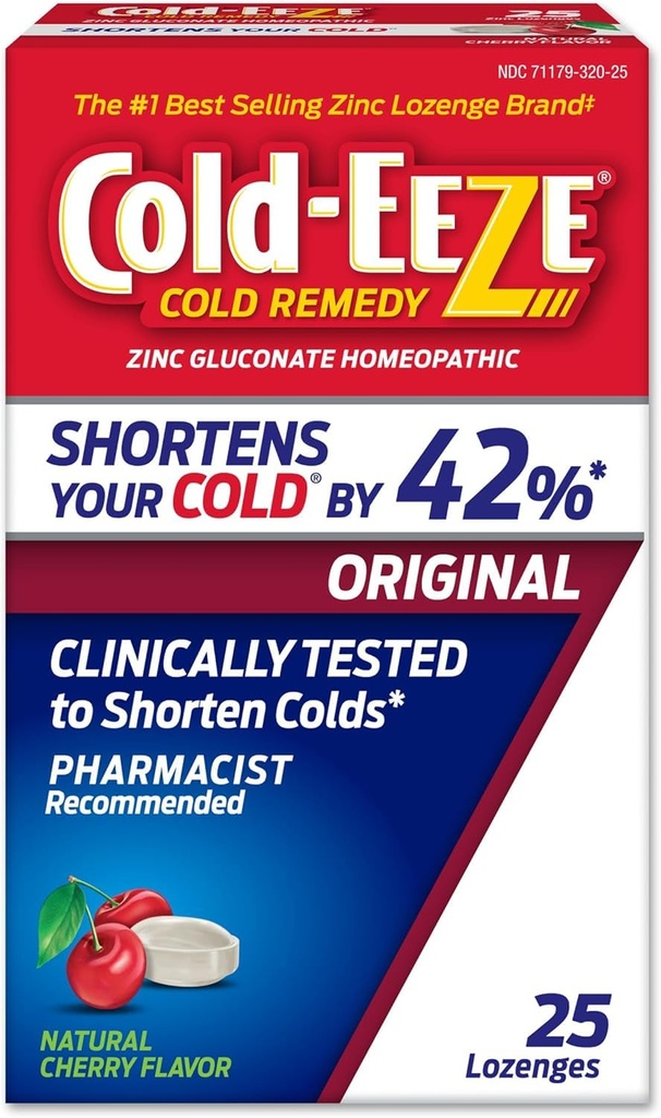 Cold- Eeze Přírodní třešňový zinek Lozengy, Homeopatická studená remedie, Snižuje dobu trvání společné zimy, Sore hrdlo, kašel, zácpa a post Nasal Drip, 25 Počet