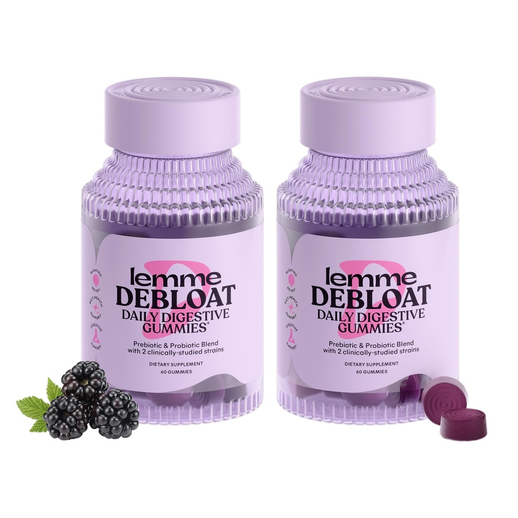 Lemme Debloat - Digestive & Gut Zdravotní Gummies s 2 Klinicky studoval Probiotika & Prebiotika, Vegetariáni, Gluten Free, Non GMO, BlackBerry Flavor (60 Počet) (Balení po 2)