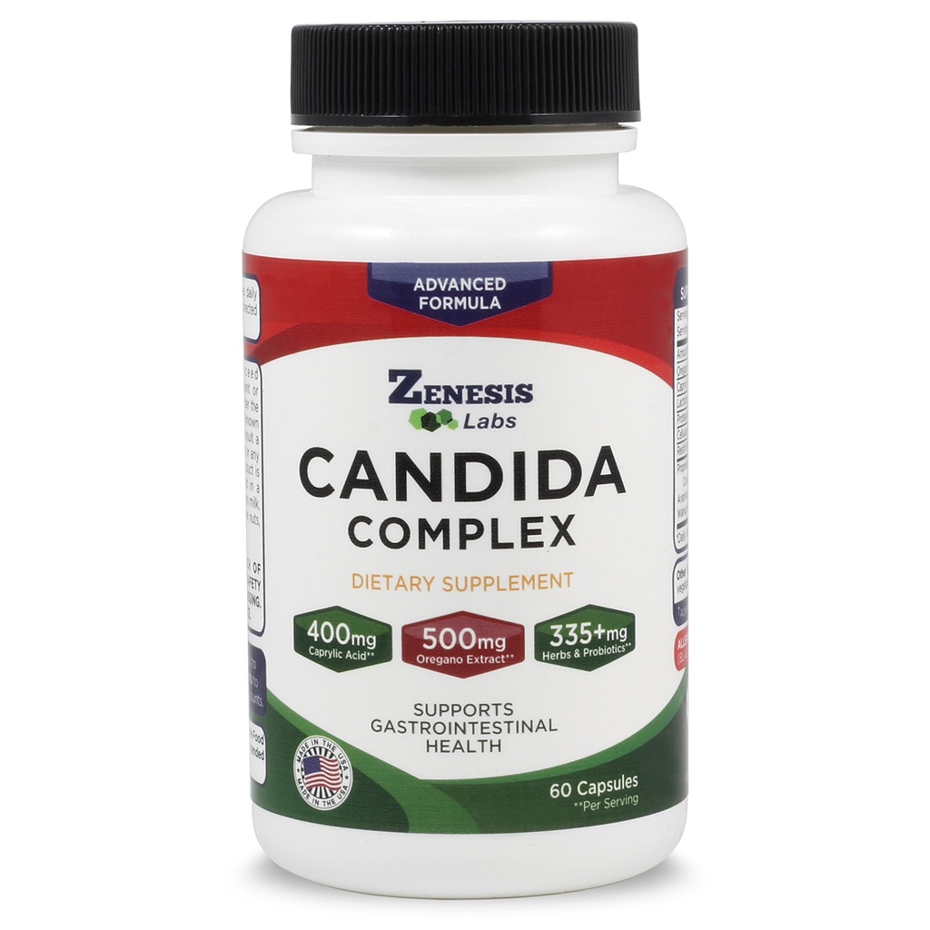 Zenesis Labs Candida Complex Cleanse Detox Capyl Acid Dodatek, Oregano Extract, Probiotika, Enzymy (60 Kapsle, 30 Day Supply)