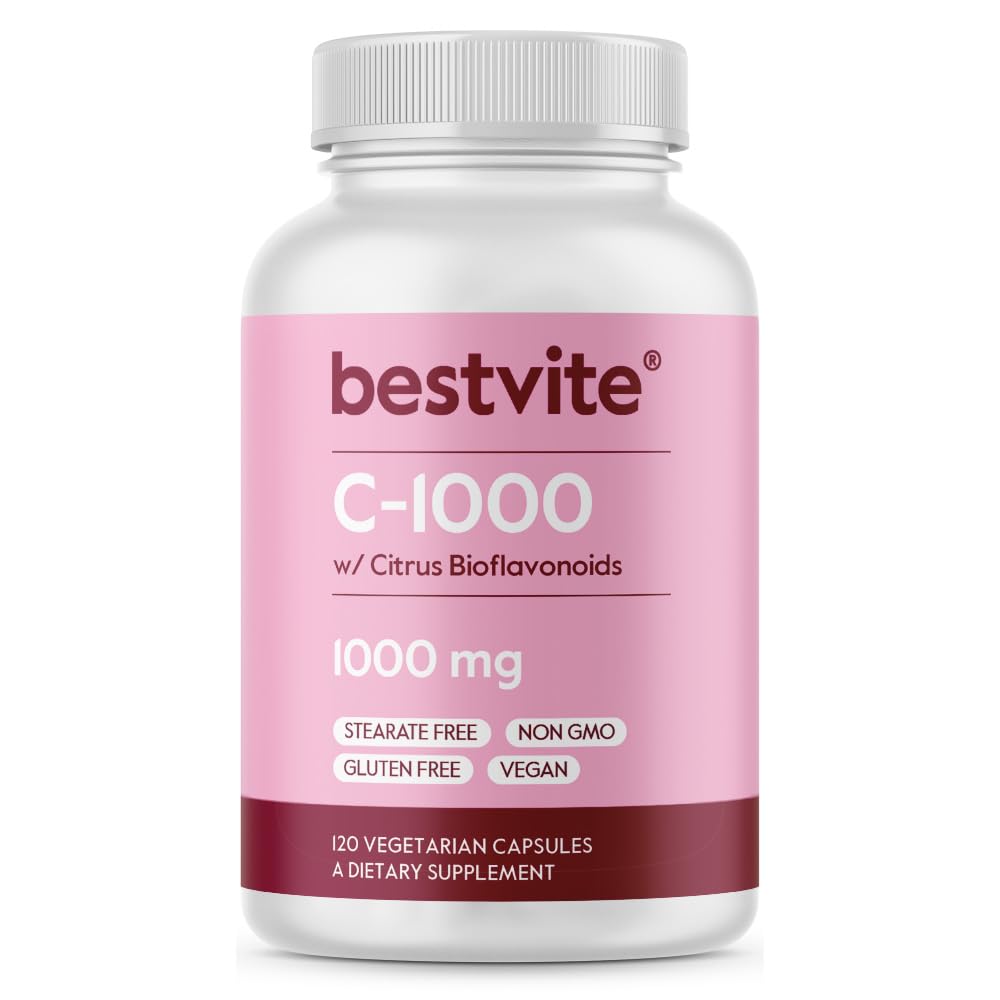 BESTVITE Vitamin C 1000mg (120 Vegetariánských kapslí) s Citrus Bioflavinoidy - No Stearates - Vegan - Non GMO - gluten bez