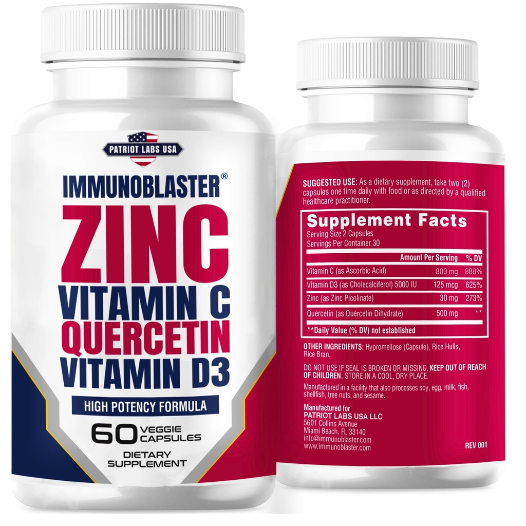 Zinek Quercetin 500 mg s vitaminem D a C Antioxidant imunitní podpora vysoká potence Quercetin Zinek dodatek pro muže a ženy - gluten, Soy, & Dairy Free - 60 Počet (balení po 1)