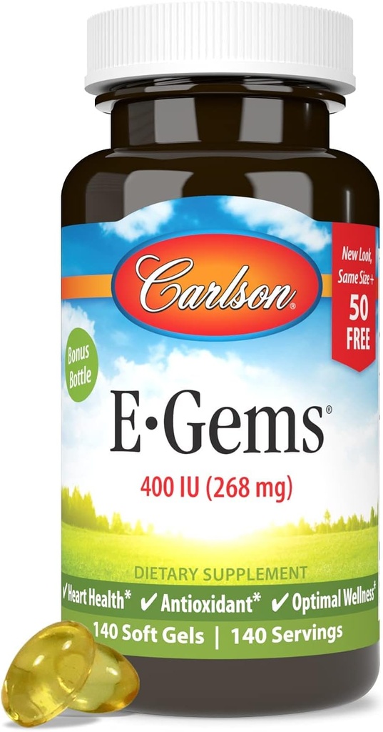 Carlson - E- Gems 400 IU (268 mg), Natural- source Vitamin E, Optimal Wellness, 140 Soft Gels