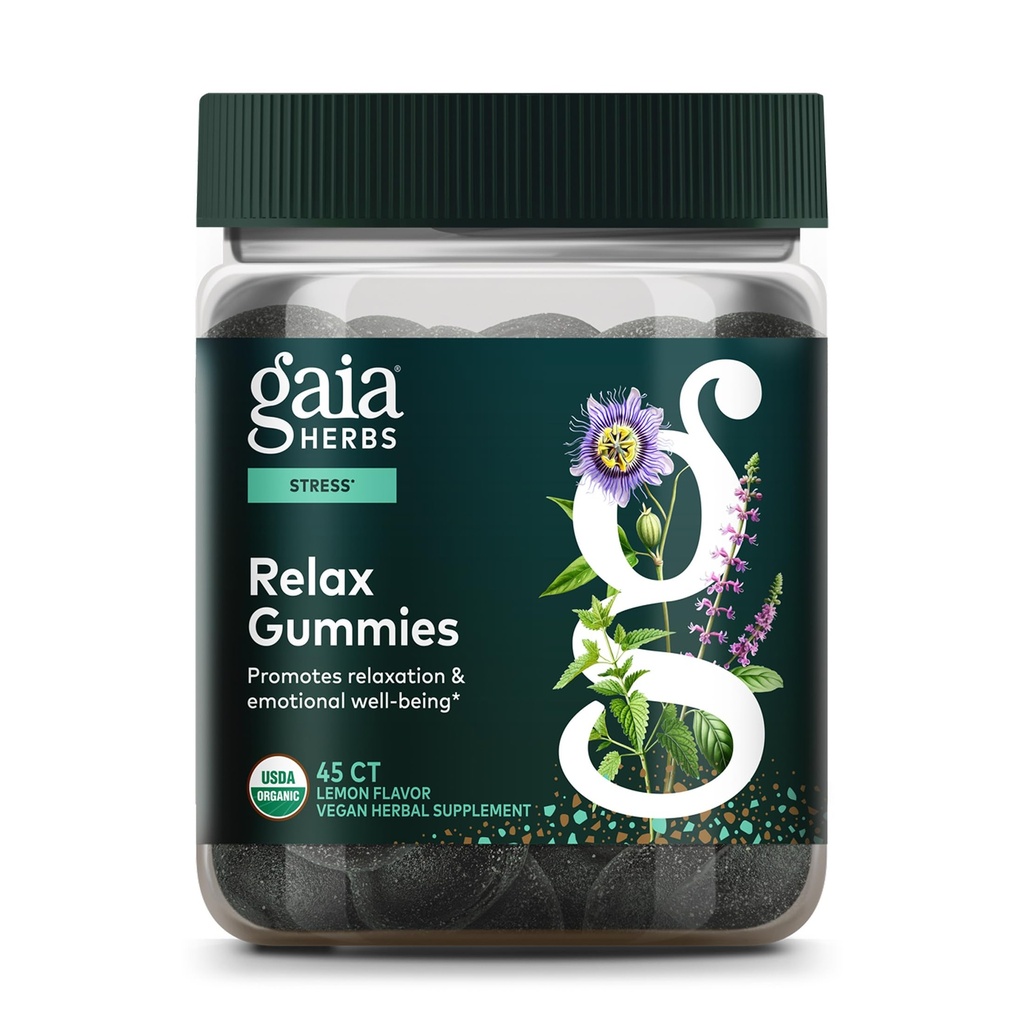 Gaia Byliny Relax Gummies - Podporuje klidové pocity - s organickým jablečným džusem a koncentrátem citronové šťávy - 45 Gummies (15 Služeb)