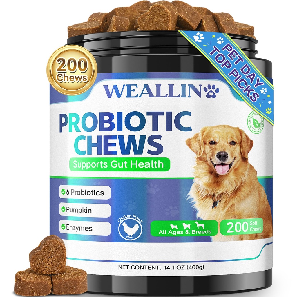 200 PCS Probiotika pro psy - Psí probiotické žvýkání pro Gut zdraví, stravitelná podpora & Itchy kůže Relief Pet Průjem Léčba plynu - Probiotika, Dědičné Enzymy, Prebiotika, Dýně