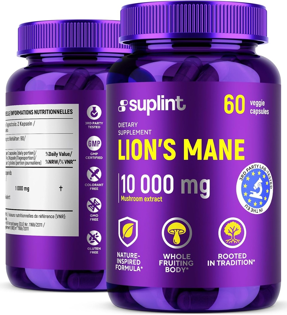 Lion je hříva doplněk 10.000 mg gumy 124; Dietní doplňky pro paměť, Focus & Clarity current 124; Denní imunitní systém podpora komplexu pro ženy a muže 124; Non- GMO, gluten- free, Vegan current 124; 60 Kapsle