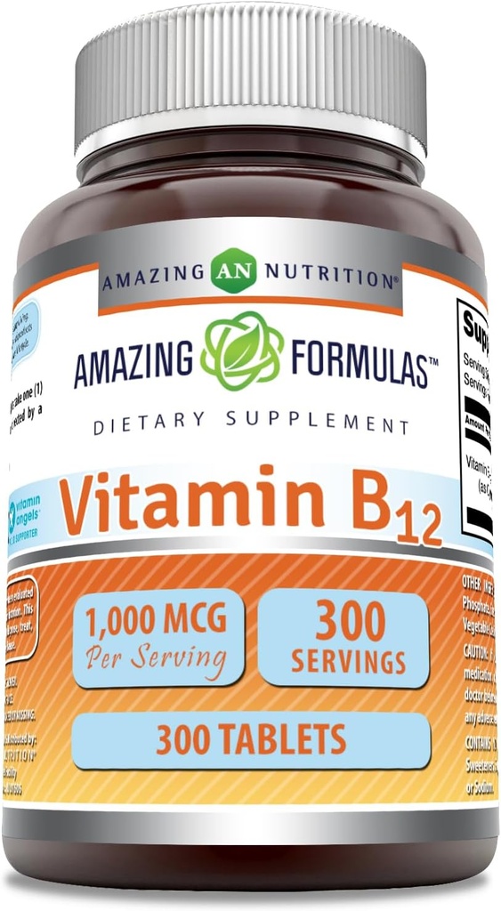 Amazing Vitamin B12 dodatek 124; 1000 Mcg na servírování 124; Tablety 124; Non- GMO 124; Gluten- Free FLA124; Made in USA (1 balení, 300 Počet)
