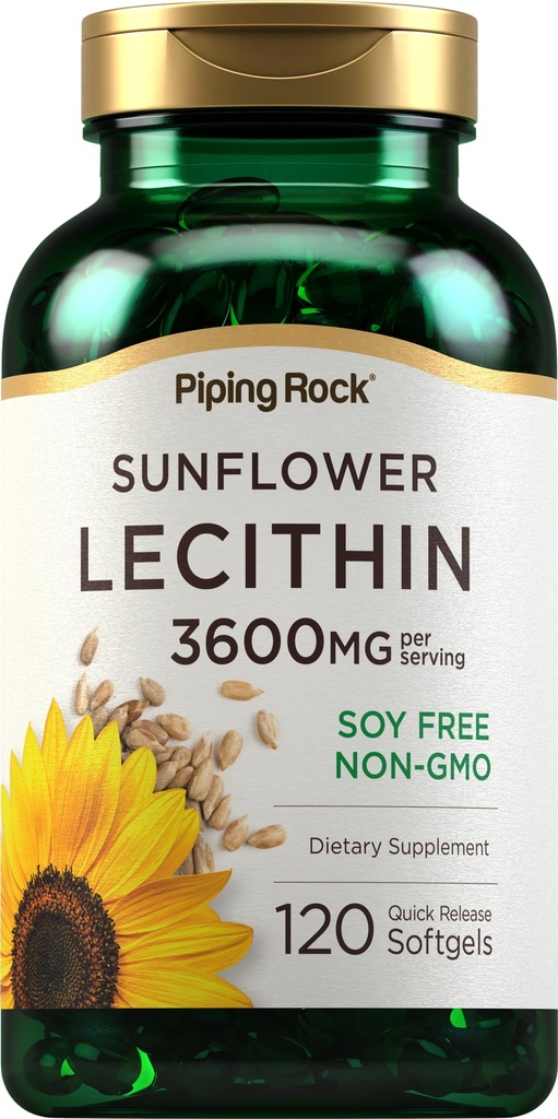 Piping Rock Sunflower Lecithin Softgel Kapsle 124; 3600 mg Dubrovníku 124; 120 Počet 124; Bohaté na fosfatidylcholin 124; Soy Free, Non- GMO, gluten Free