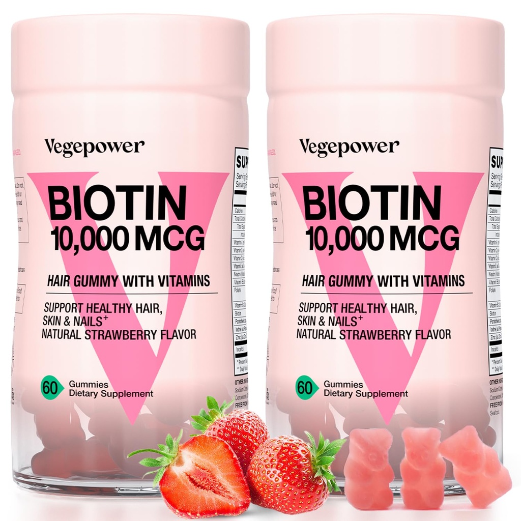 Biotin Gummies 10000mcg doplňky - s vitamínem C, A, D, B-komplex, folát, zinek pro ženy a dívky - Vegan Biotin růst vlasů Gummy pro zdravé vlasy a nehty, Non- GMO, Jahoda, 120 Medvěd
