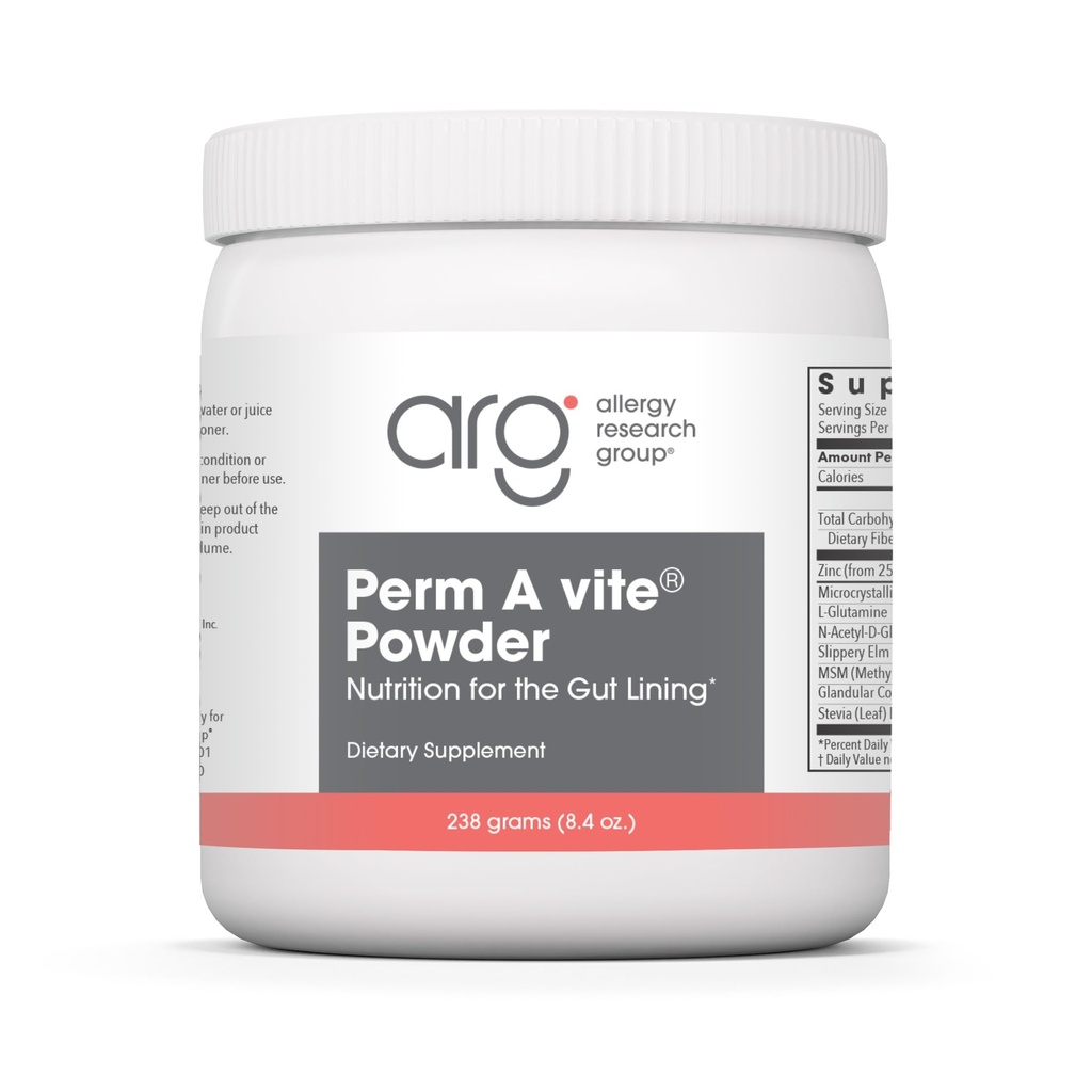 Alergie Research Group Perm A Vite Powder - Gut Health for Men & Women, L-glutamin, Slippery Elm - 8.4 Oz