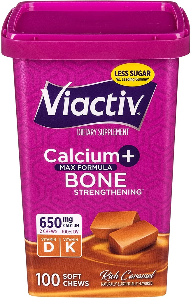 Viactiv Max Formule vápník + vitamín D3 doplněk pro zdraví kostí, bohatý karamel, 100 měkkých žvýkaček - 5 Pack