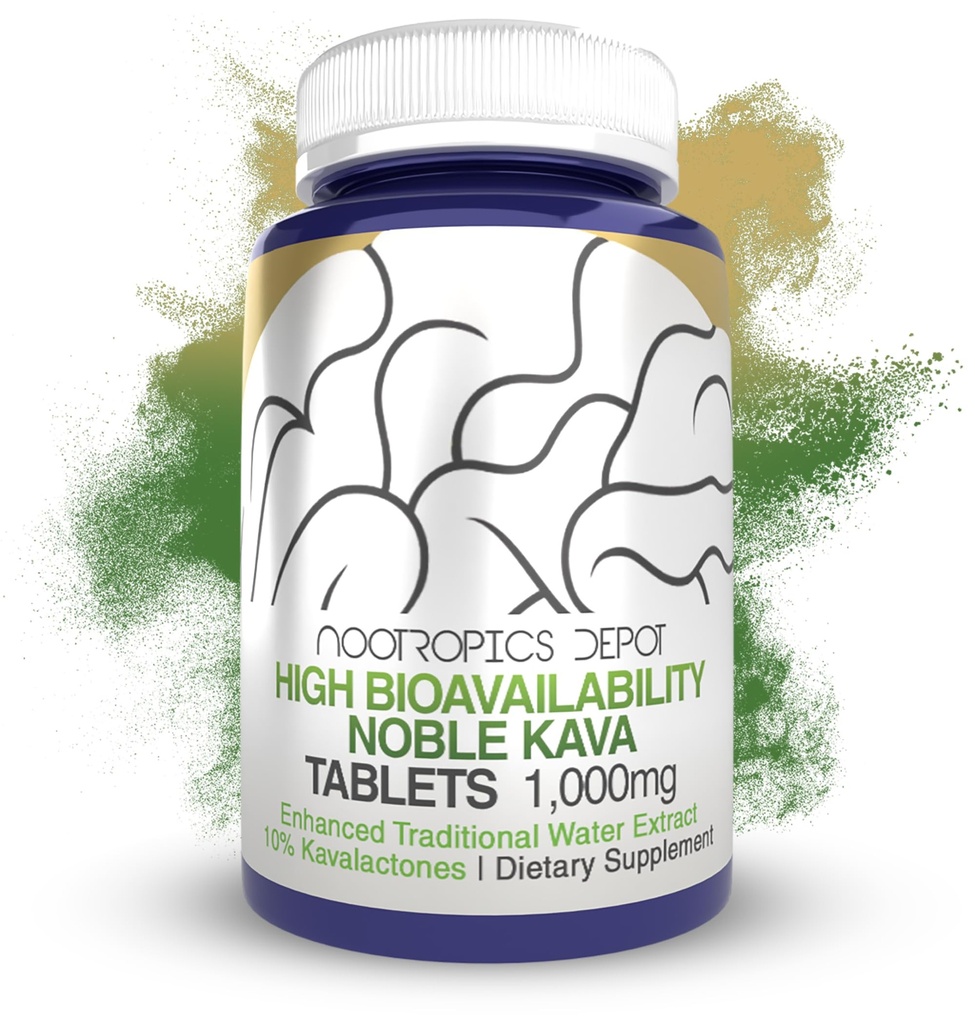 Nootropics Depot High Biologická dostupnost Noble Kava Tablety CLAS124; 1,000mg CLAS124; 30 Count CLAS124; Minimálně 10% Kavalactones CLAS124; Enhanced Traditional Water Extract