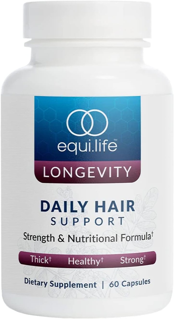 Equilife Denní Podpora vlasů, Vlasové doplňky s Biotin, Ashwagandha, Zinek, Selenium, a Saw Palmetto, Vitamíny a minerály pro vlasy a skalní nurition, gluten zdarma, 60 Kapsle