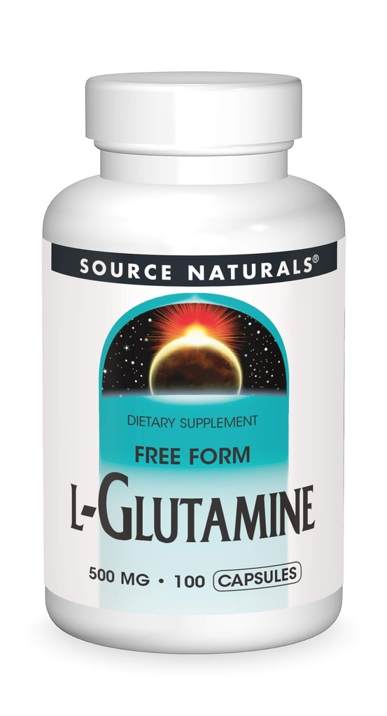 Zdroj Naturals L-glutamin - Volný formulář Amino Acid, který podporuje Metabolickou energii - 100 Kapsle