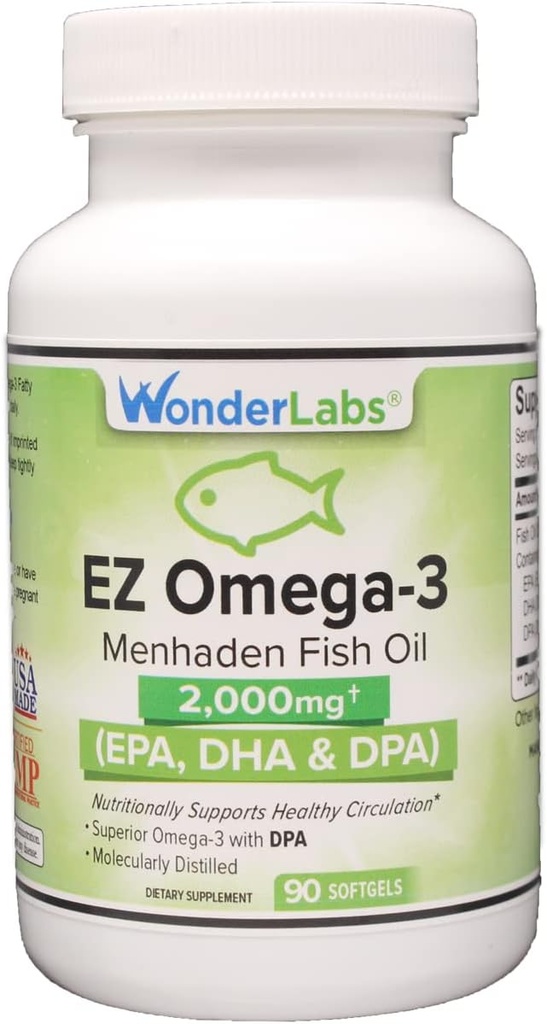Atlantic Menhaden Fish Omega-3 2000 mg, Bezdrátový, Made in The USA, Perfektní rovnováha EPA + Software DHA + DPA 90