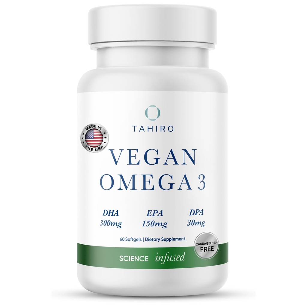 TAHIRO Vegan Omega33 Softgels - Plant- Based Supplement with DPA, DHA & EPA - Nutrients for Men, Women and těhotných žen - Podporuje zdraví mozku - Prenatální a společné doplňky, 1000mg