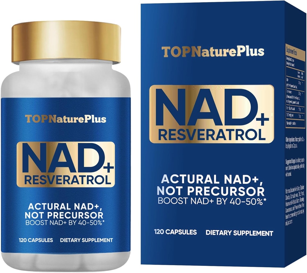 NAD + dodatek 1000 mg čisté organické látky, nejvyšší NAD + Resveratrol dodatek Max absorpce pro energii a opravy DNA, stárnutí obrany, podpora funkce mozku, 120 Kapsle