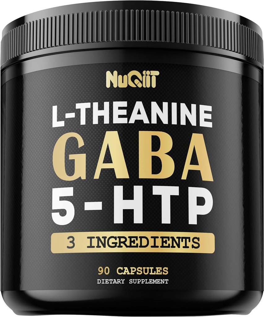 3in1 GABA doplňky 750mg L- Theanine 200mg & 5-HTP (5-hydroxytryptofan) - Ekvivalentní s 1000mg - Podpora zdraví mozku, Koncentrace, Pohodlné mood - 90 Kapsle