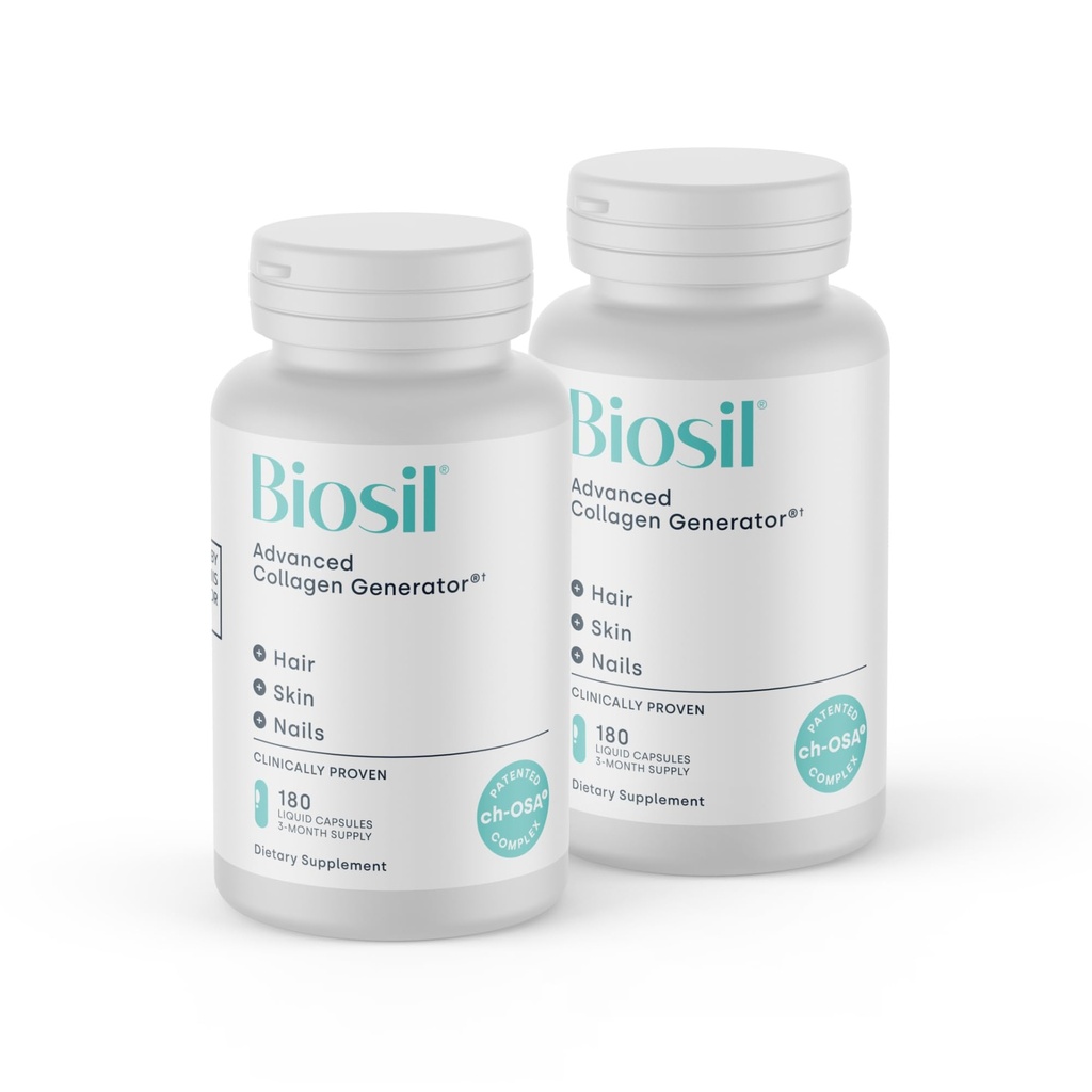 Biosil Collagen Booster Dodatek - 180 Liquid Kapsle, Balení 2 - Patentovaný Ch-OSA Activator pro pleť, vlasy, nehty a spony - Podporuje přírodní výroba - 180- Day Supply