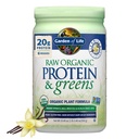 Zahrada života Syrové organické bílkoviny & Zelené Vanilla - Veganský protein prášek pro ženy a muže, Plant a Pea Proteiny, Zelená & Probiotika, Gluten Free Low Carb Shake Made Wiry 20 Servings