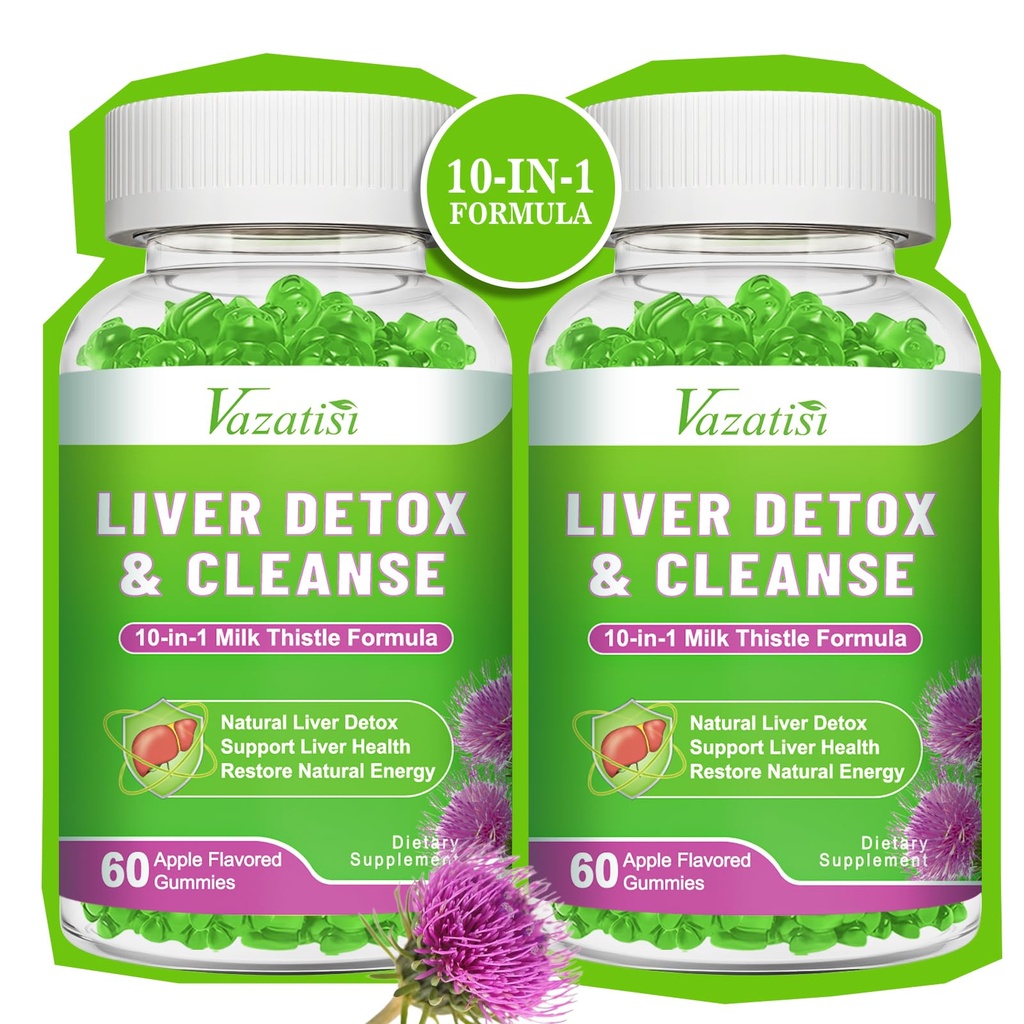 Jaterní čištění Detox Opravy gumy, Mléko Thistle Gummies s Artichode, Pampeliška pro podporu jater, Vegan & Non- GMO, Gelatin- Free, Apple Flavor 120ct