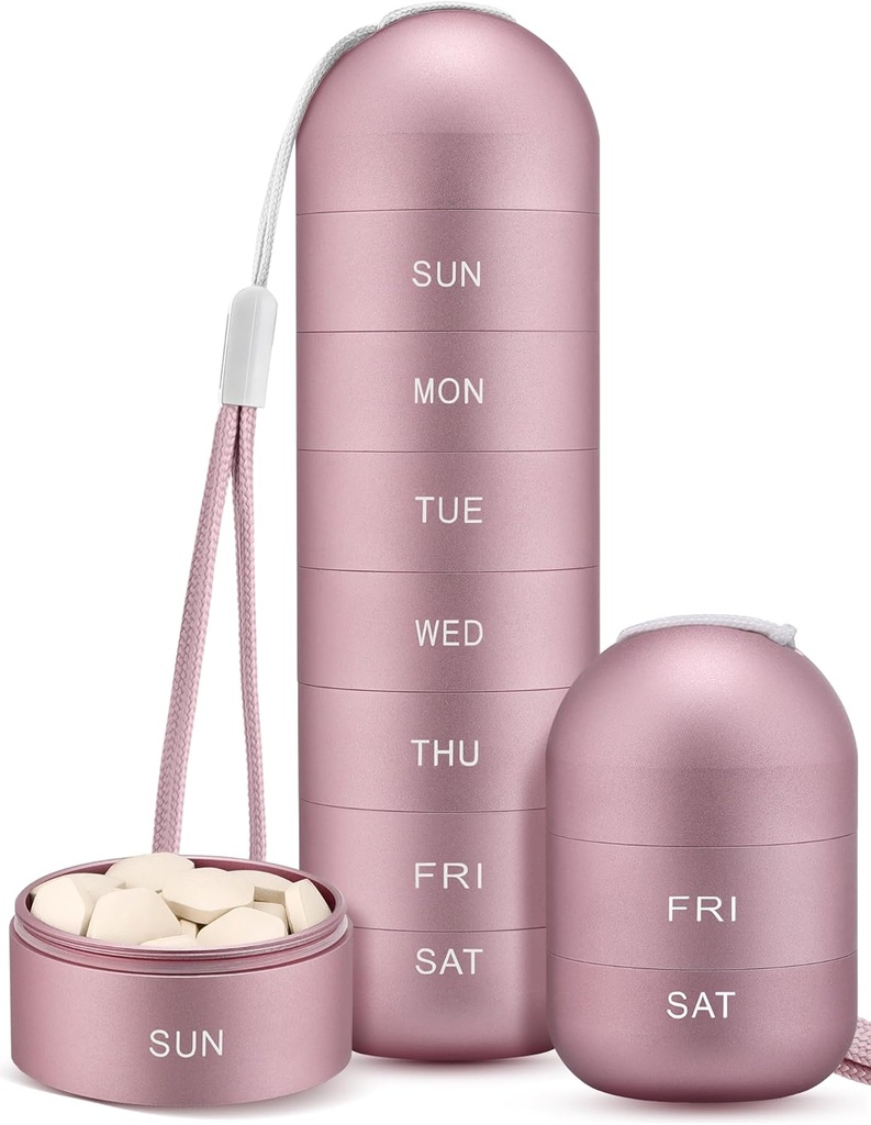 Zannaki Metal Moisture Proof Weekly Pill Organizátor, Stackable Aluminium Alloy BPA Bezplatné cestování 7 den Pill Box Pouzdro vodotěsné a velké kompartment držet pilulky, vitamíny, rybí olej, doplňky