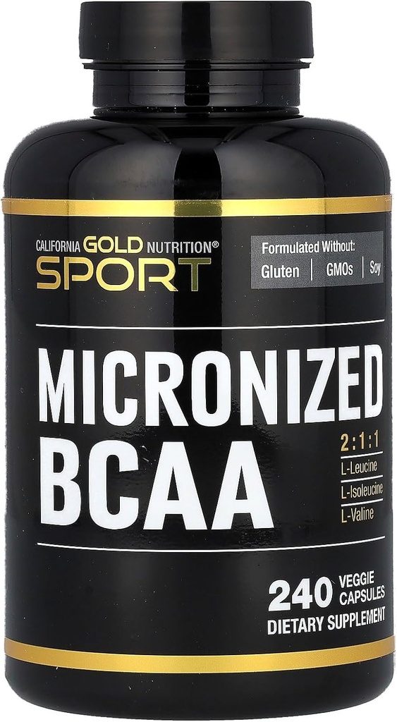 California Gold Nutrition Sport, Mikronizované BCAA, Rozvětvené řetězce aminokyseliny, 240 Veggie Kapsle