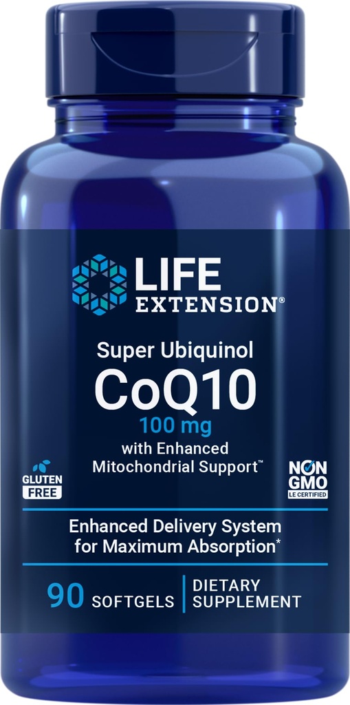 Life Extension COQ10 Super Ubiquinol 100mg s vylepšenou Mitochondriální podporou, 90 Softgels