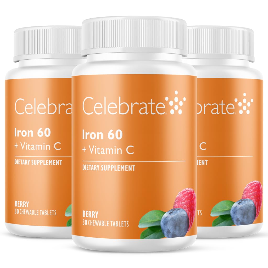 Oslavte Vitamíny Železný dodatek s 60 mg železa a vitaminu C - Berry Chewables pro bariatrické pacienty, Gastric Bypass & Sleeve Gastrektomie Support - 30 Tablety pro pooperační chirurgii