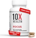 10X Zdravotní zaměření Rhoddiola Rosea - Mozkové doplňky pro paměť a soustředění - 60 Kapsle Focus Dodatek, Paměťový dodatek pro zdraví mozku s Ginkgo Biloba, Huperzine A - Ginkgo Biloba Kapsle