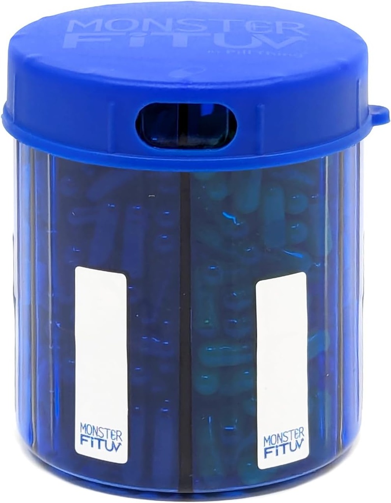Doplněk Pill Dipenser Lahvička, 6 Compartment, Štítky, Easy Open, Anti- Mixing, UV protected, Měsíční vitamín, Monster Fit Jr Držák léků (Kobalt modrá, malá)