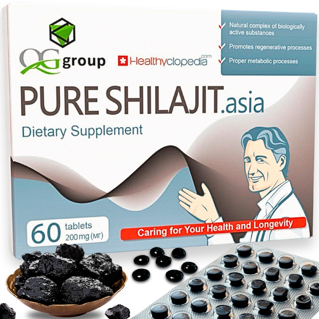 Natural Pure Shilajit Tablety Analog Raw Resin Mumiyo Dry Kaps 60 Tablet - 200mg 100% Himalájský dodatek s 85 + stopové minerály pro energii a metabolismus, Imunitní podpora - Ideální pro muže a ženy