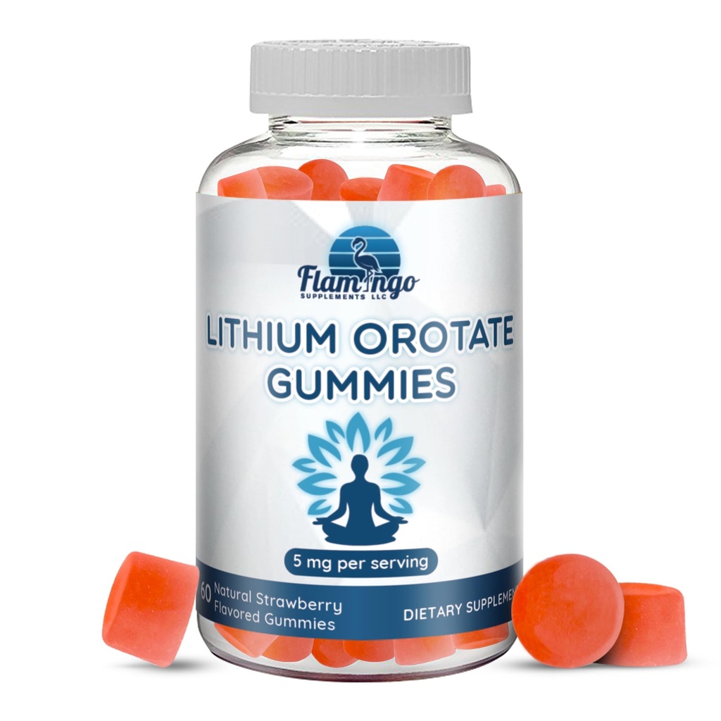 Lithium Orotate Gummies 5mg per Serving - Třetí strana testována, Plant based. Alternativní k Lithium Drops nebo pilulky. Stopa Mineral for Mood Support- Jahodové ochucené lithiové doplňky - 60 Počet