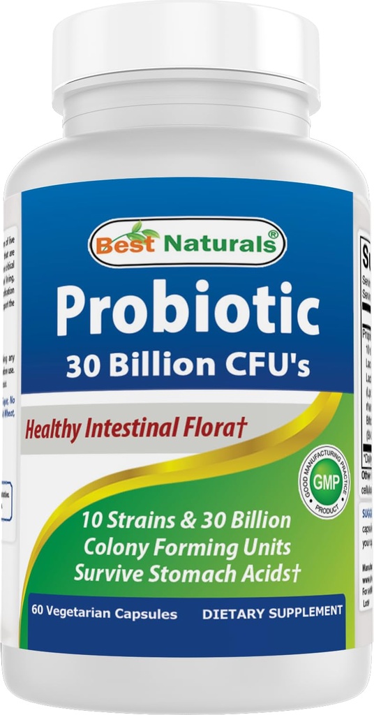 Nejlepší Naturals Probiotic 10 Strains & 30 Billion CFU střevní Flora, 60 Veggie Kapsle (60 Počet (balení po 1))