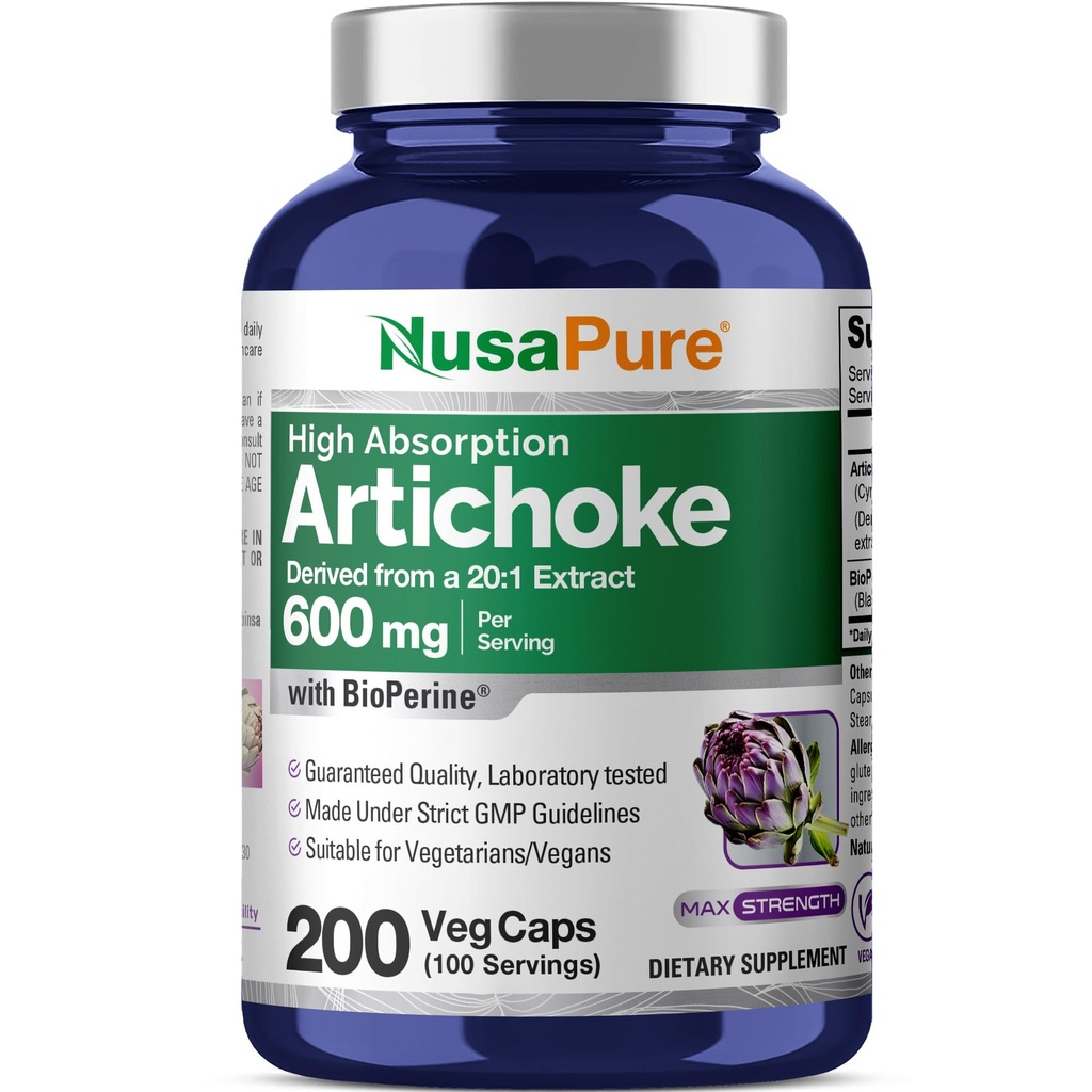 NusaPure Artichice 20: 1 Extract, 600 mg Ekvivalentní k 12,000mg 200 Veggie čepice (Non- GMO, gluten zdarma)