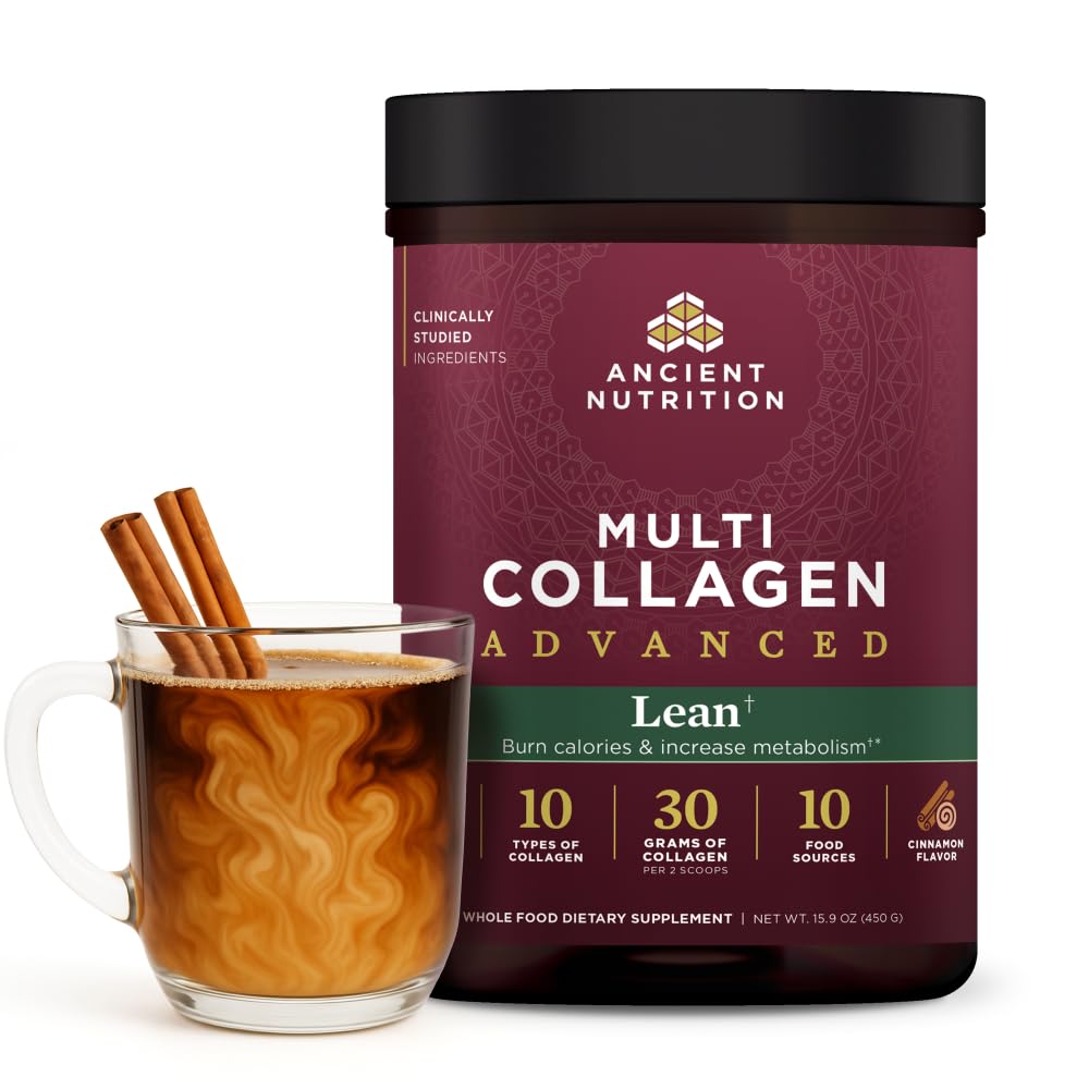 Starověká výživa Advanced Hydrolyzované Kolagen Peptidy Práškový protein Lean s probiotika a vitamín C, Skořice, pro ženy a muže, Podporuje zdravé hubnutí & budování svalů, 25 Služební