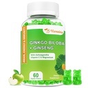 240MG Ginkgo Biloba Gummies s ženšenem a hořčíkem, Ginko Biloba doplňky Gummies pro zaměření mozku, nálady a paměti pro dospělé, 60 Cts