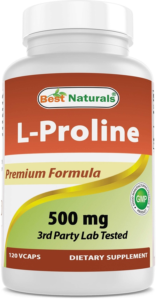 Nejlepší Naturals L-proline Amino Acid Dietární dodatek 500 Mg, 120 Počet (817716014456)