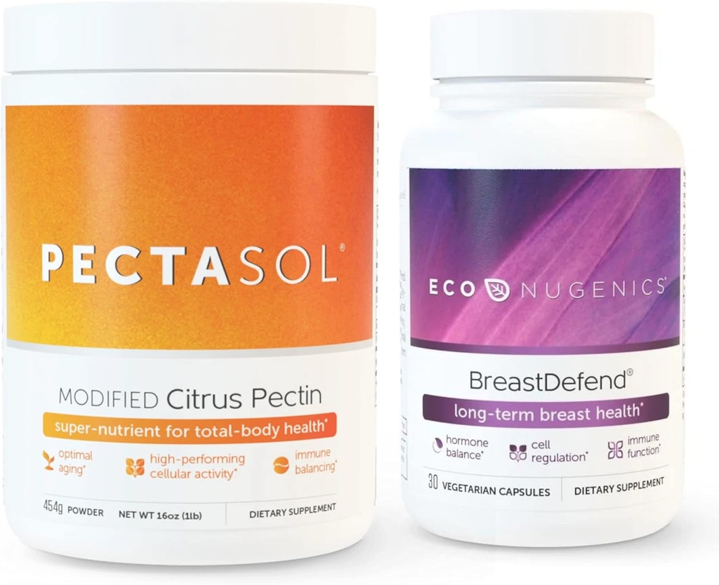 EcoNugenics Podporuje zdraví prsou a buněčnou podporu - Dechová obrana 30 Kapsle + PectaSol- C Modifikované Citrus Pectin 454 Grams Bundle