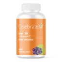 Oslavte vitaminy doplněk železa s vitaminem C - 30mg železa, 60mg vitaminu C, bariatrické vitaminy pro pacienty s WLS, Vertikální rukávy & Gastric Bypass chirurgie - Grape, 90 Žvýkací tablety