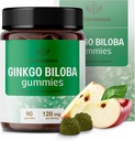HERBAMAMA Ginkgo Biloba Gummies - 120mg Ginkgo Biloba Herb for Brain Support - Vegan, Non- GMO Brain Focus & Clarity Supplement - 90 Pectin- based Apple- Ochucené Chews