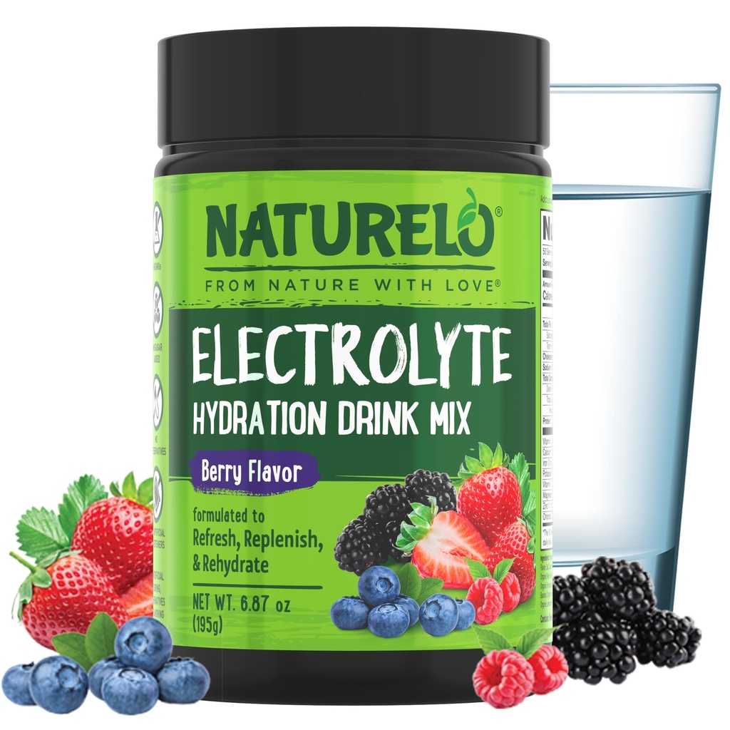 NATURELO Electrolyte Powder, Hydration and Mineral Drink Mix, Sugar Free & Non- GMO Berry Flavor 50 Doručování