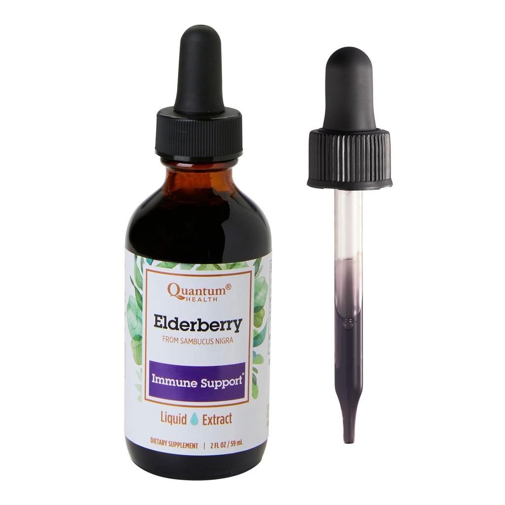 Quantum Health Black Elderberry Liquid Extract Sambucus Nigra Imunitary Support Formule 700mg - Denní Wellness Boost potentních antioxidantů pro ženy a muže - vysoká dávka, rychlá absorpce, Vegan - 2 Fl Oz