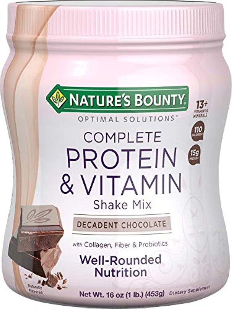 Kompletní protein & vitamin Shake Mix podle přírodní Bounty Optimální řešení, Obsahuje vitamín C pro imunitní zdraví, Dekadentní Čokoládové aroma, 1 LB