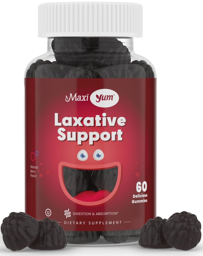 Maxi Zdraví přírodní laxativní gumy pro dospělé a děti - Non- GMO a Vegan Senna Stool Softener Gummies - Berry Flavor žvýkací laxativy pro podporu zácpy (60 Počet)