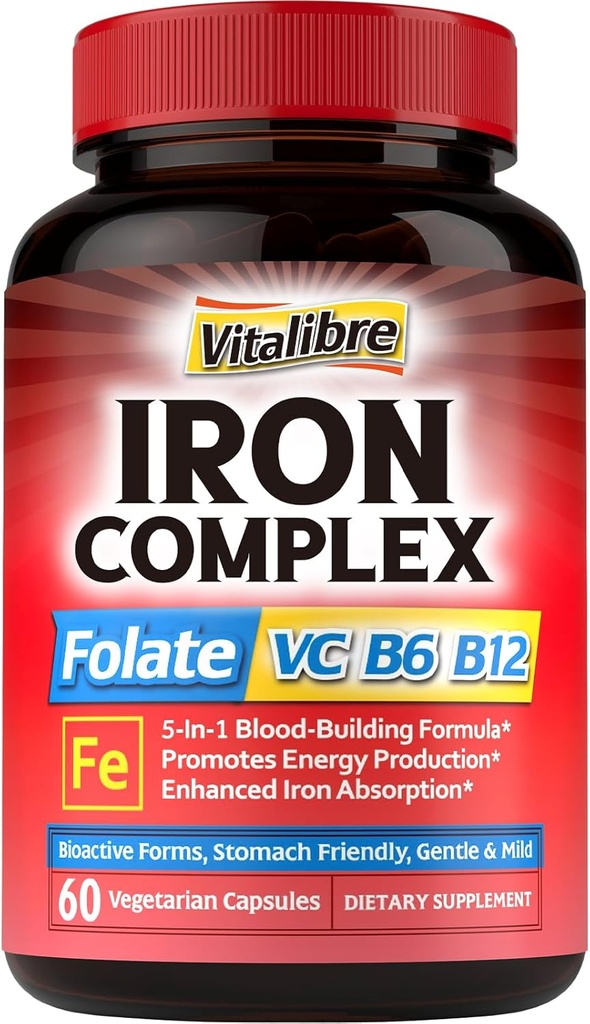 Železo Komplexní dodatek 60 Kapsle & 6 v 1 Magnesium Komplexní dodatek 120 Kapsle, Non- GMO, Lepek zdarma