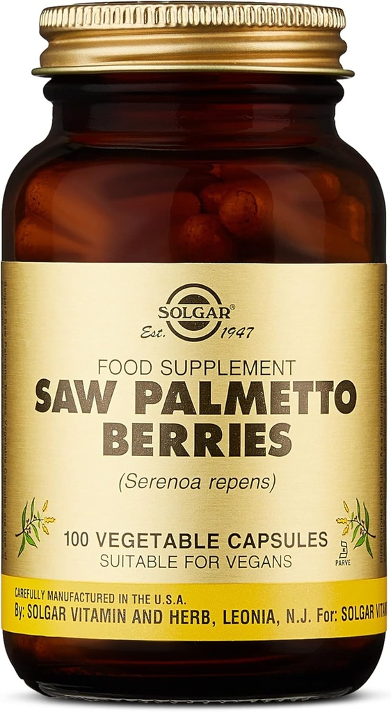 Solgar Saw Palmetto Berries, 100 Zeleninové kapsle - Zdraví mužů - Plná potence - Non- GMO, Vegan, Gluten Free, Mléčné zdarma, Kosher - 100 Služeb