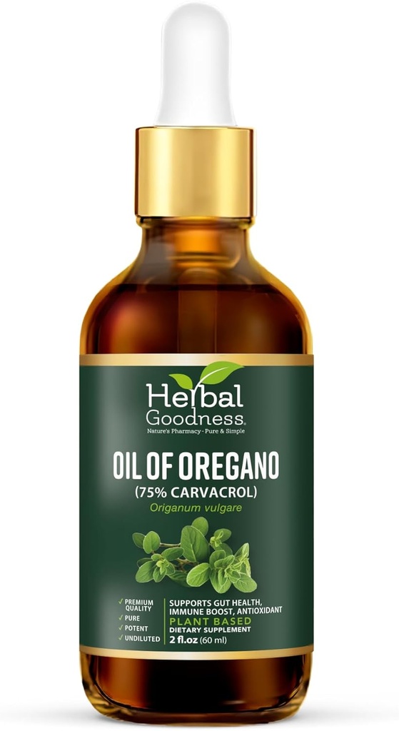 Bylinný dobrotivý olej z Oregano Drops 2 Fl. oz - 75% karvakrol s panenským olivovým olejem, oregano olej pro imunitní podporu a stravitelné zdraví, esenciální oleje pro pleť, aceite de oregano