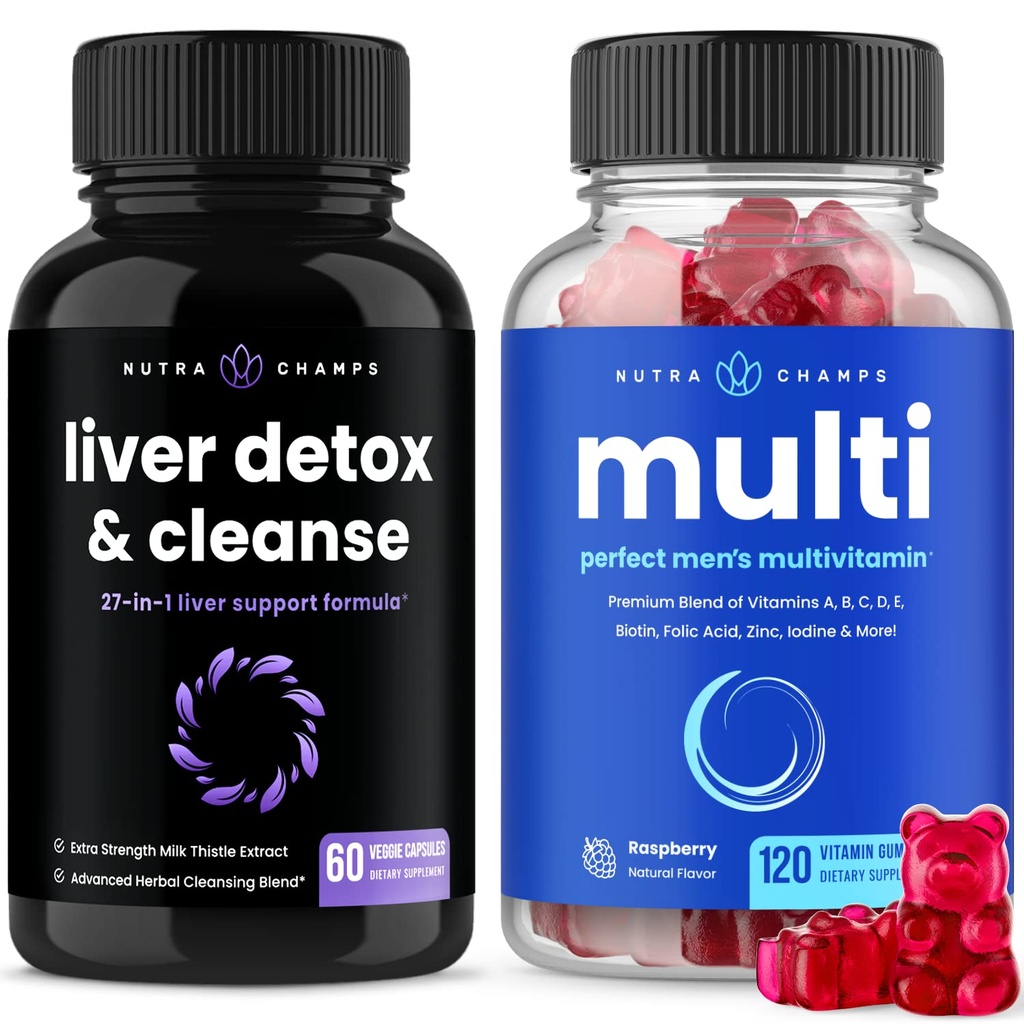 NutraChamps Vyčištění jater Detox Kapsle a (2- Pack) Mužské Multivitamin Gummies Bundle