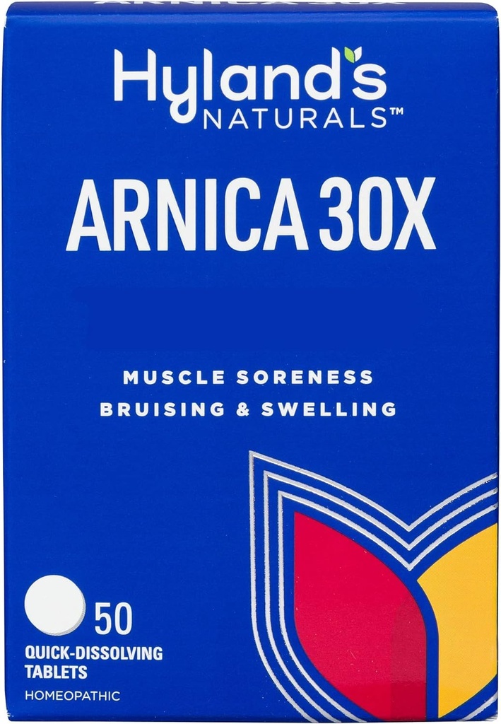 Hylandské tablety Arnica Montana 30x, přírodní útlum modřin, otoky a svalová bolestivost, rychlé rozpuštění tablet (balení po 1, 50 Počet celkem)